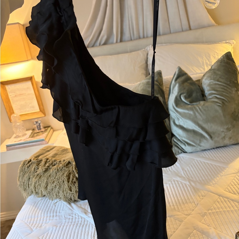Rachel Zoe Black One-Shoulder Ruffle Dress